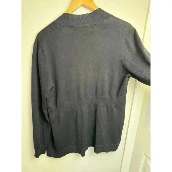 Pointelle Black Open Grandma Cardigan Sweater Buttonless Gathered at Back Size M - Picture 8 of 12